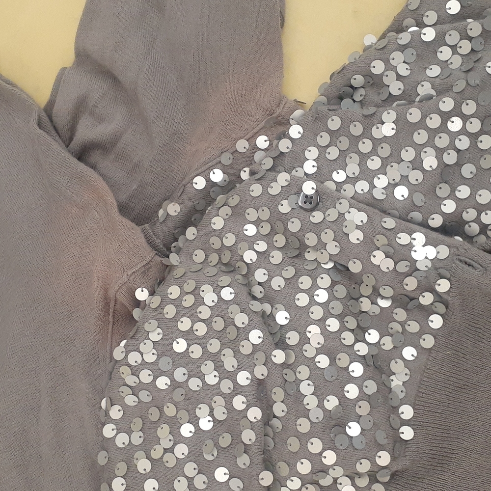 J. Crew Silver gray Sequin Cardigan sz S Silver Pewter metallic gray - Picture 5 of 5